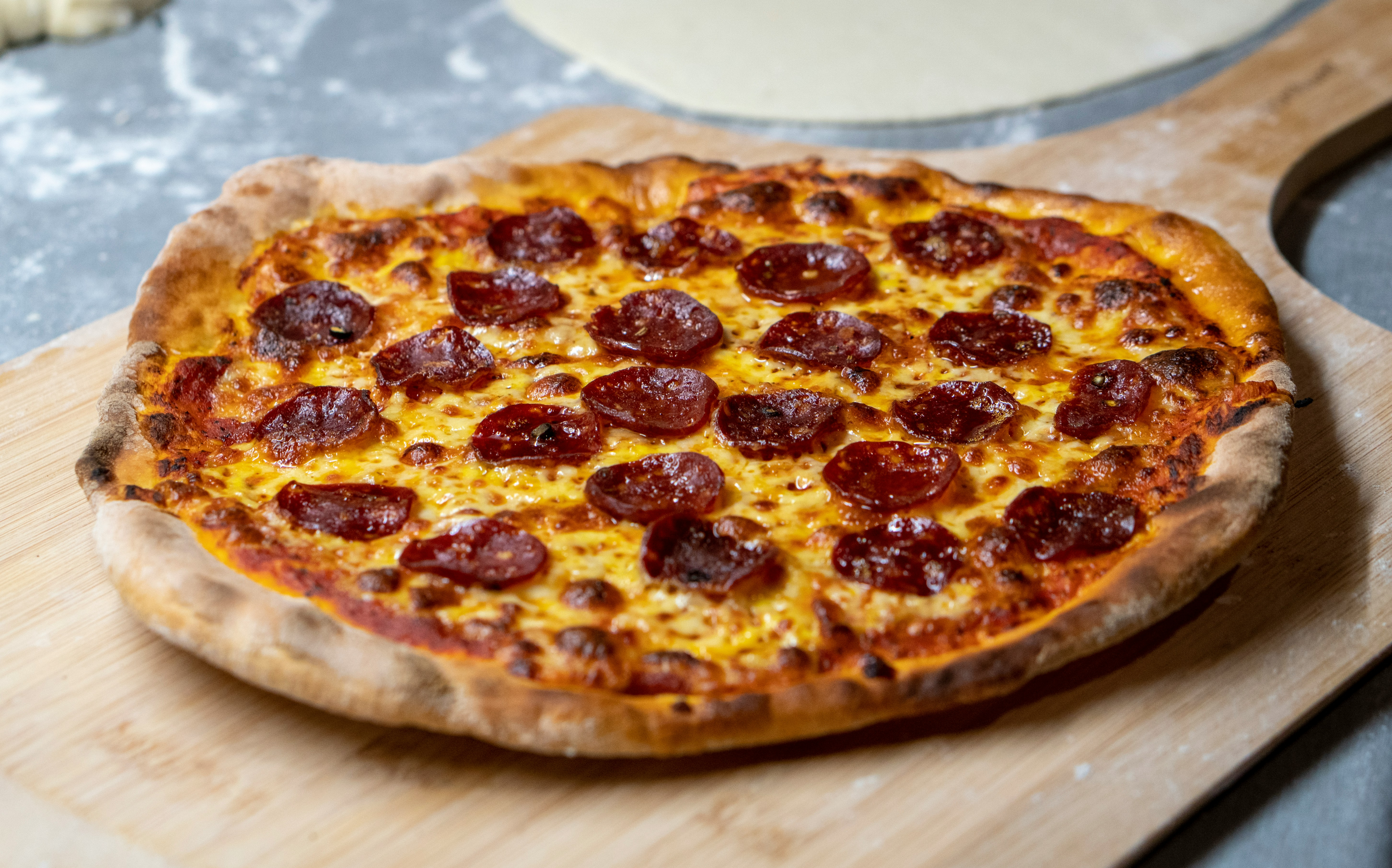 homemade pizza crust, pepperoni pizza